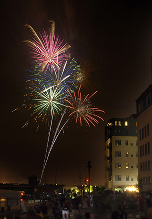 Colorful Fireworks Display at Night on Rooftop Provided by Spectrum Pyrotechnics 